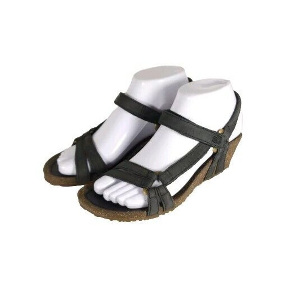 Teva Women’s Ventura US6,5 Black Leather Strappy Cork Wedge Slingback Sandals